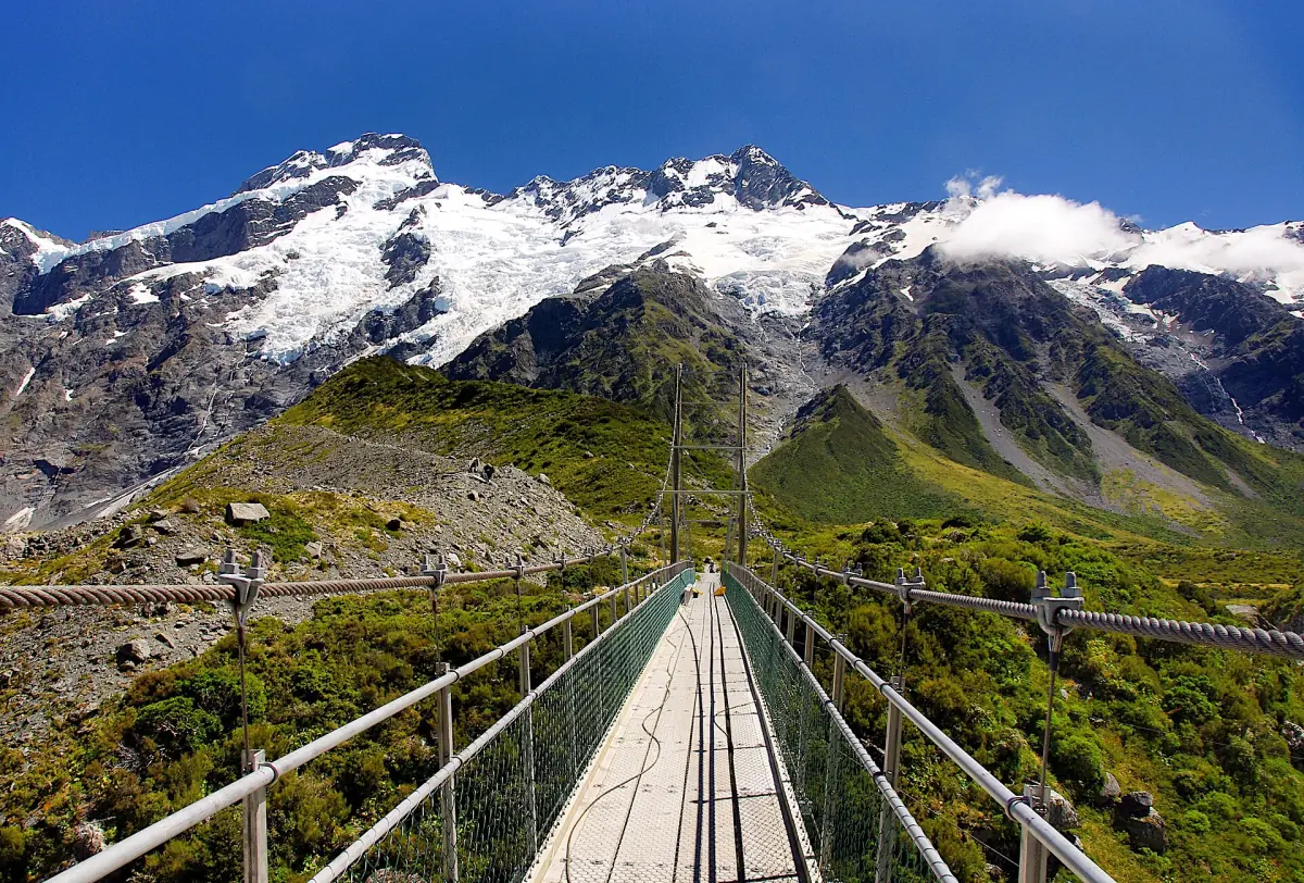 A swing bridge on the Hooker Valley Track