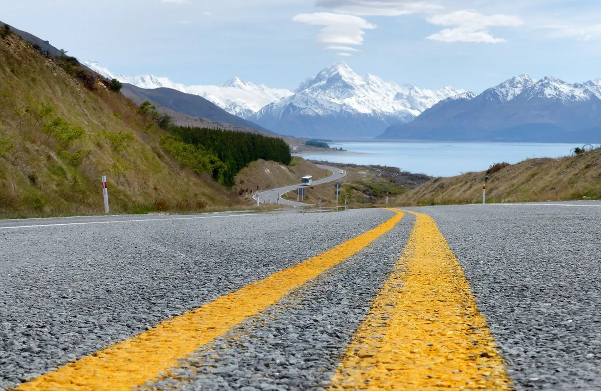 State Highway 80 along Lake Pukaki towards Mount Cook